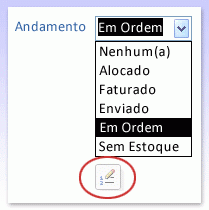 Caixa de combinação com o botão Editar Itens de Lista