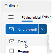Captura de tela da seleção do New Mail na faixa de opções simplificada