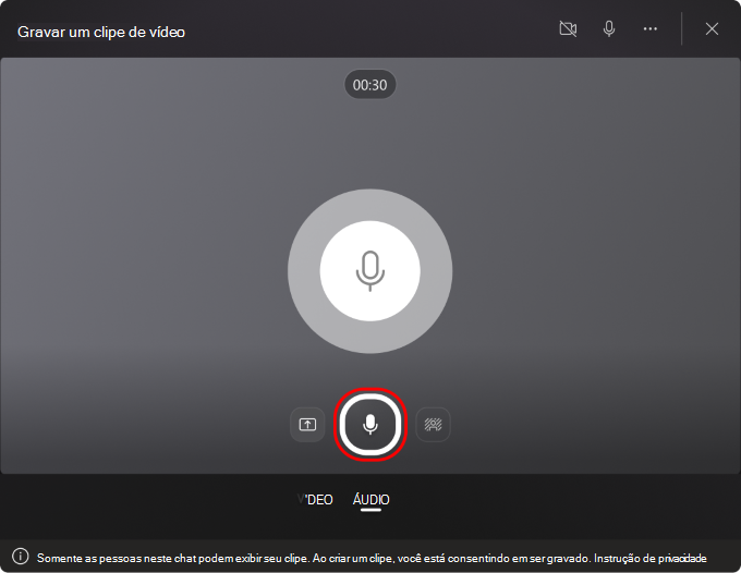 Captura de tela mostrando o botão de gravação de áudio