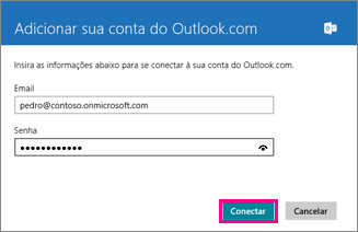Página Adicionar uma conta do Outlook no Email do Windows 8