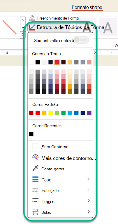Mostra as opções de cores de linha no Office