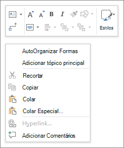 Contexto do Visio ou menu com o botão direito do mouse