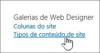 Selecionando os tipos de conteúdo de site