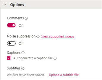 Marque a caixa para gerar automaticamente um arquivo de legenda nas opções de upload de vídeo
