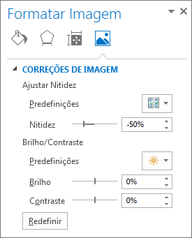 Opções correções de imagem no painel de tarefas Formatar Imagem