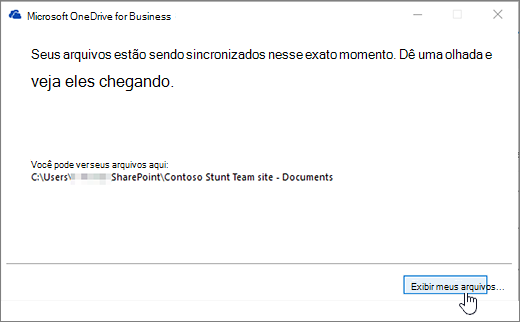 Caixa de diálogo de sincronização do OneDrive for Business mostrar o botão meus arquivos realçado.