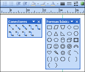 Image of Connectors toolbar and Basic Shapes toolbar in Publisher