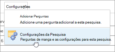 Menu de configurações de pesquisa com configurações de pesquisa realçadas