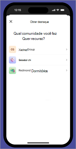 Captura de tela do recurso que sua comunidade opção para vários proprietários no Microsoft Teams (gratuito) no celular.