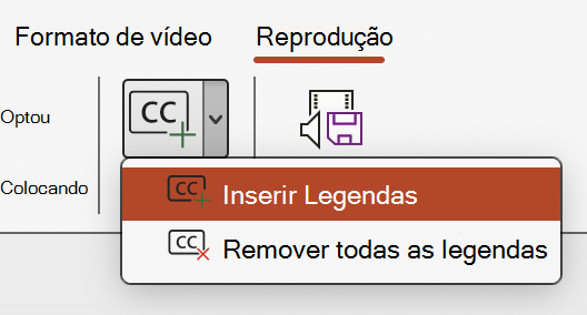 Inserir ou remover legendas de um vídeo no PowerPoint.