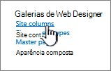 Opção de coluna de site na página de configurações do site