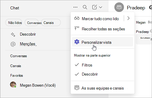 Captura de tela de maneira a personalizar a exibição no Collab Simples