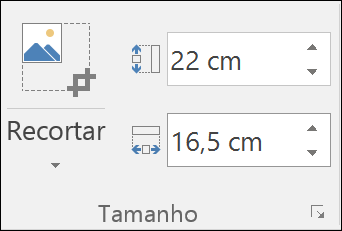 Captura de ecrã que mostra as definições de altura e largura