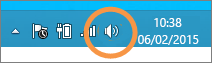 Observe o ícone de altifalante do Windows que é apresentado na barra de tarefas