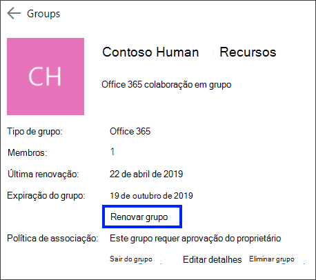 Renovar um Office 365 grupo, prolongando a data de expiração