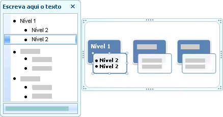 Imagem do Painel de Texto mostrando texto de Nível 1 e Nível 2