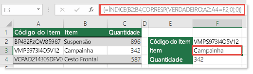 Utilizar as funções ÍNDICE e CORRESP para procurar os valores com mais de 255 carateres