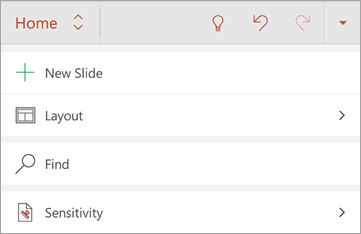 Captura de ecrã do botão Sensibilidade no Office para Android