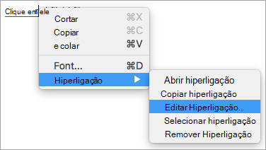 Mostra a opção Editar Hiperligação no menu Hiperligação