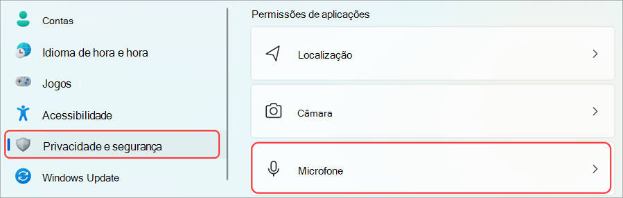 Mostra as definições do Microfone abertas no seu dispositivo Windows.