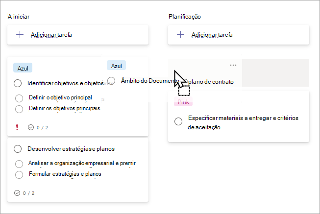 Arrastar uma tarefa entre grupos na vista de quadro