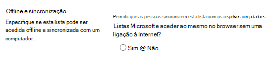 Definição offline e de sincronização para listas