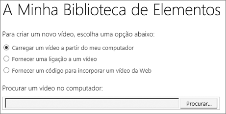 Criar uma nova caixa de diálogo de vídeo com a opção Carregar realçada