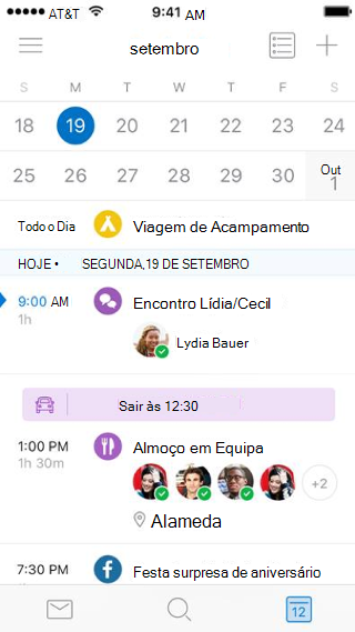 Mostra um calendário com detalhes do evento abaixo do mesmo.
