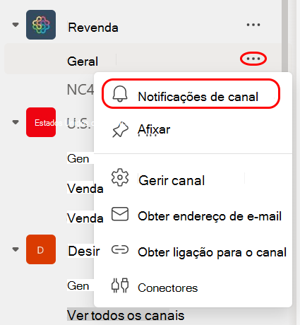 Um utilizador prepara-se para abrir as definições de notificação do Canal