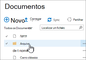 Biblioteca de documentos do SharePoint 2016 com a pasta realçada