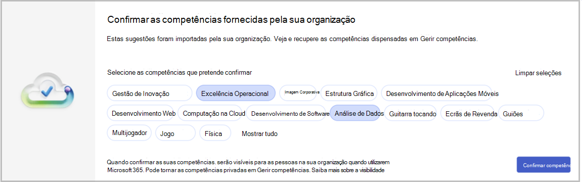 Uma lista de sugestões que foram importadas pelas suas organizações que tem a opção de confirmar.