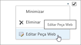 Menu de edição da Peça Web realçado