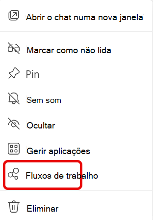 fluxos de trabalho de opções de chat