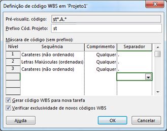 Imagem da caixa de diálogo Definição do Código WBS