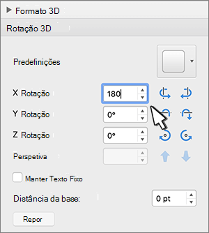 Secção Rotação 3D com rotação X selecionada
