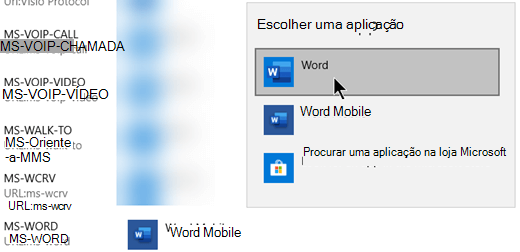 Mudar do Word Mobile para o Word para o protocolo que abre modelos a partir da Web.