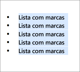 Exemplo de uma lista com marcas com círculos pretos como marcas.