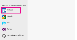Página Adicionar as suas conta de correio eletrónico no Windows 8 Mail