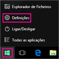 Aceder às Definições a partir de Iniciar no Windows 10