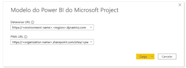 Modelo do Power BI do Microsoft Project