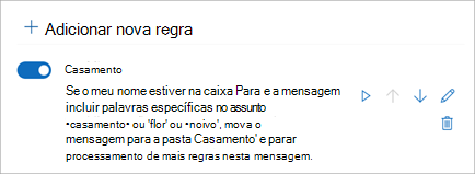 Utilize o botão de alternar para desativar ou ativar uma regra.