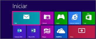 Página Inicial do Windows 8 a mostrar o mosaico Correio