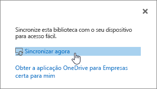 Sync agora caixa de diálogo com sincronização agora link realçado