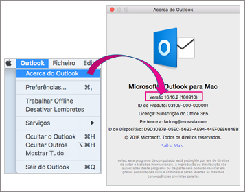 Selecione Outlook Acerca do Outlook para encontrar a sua versão