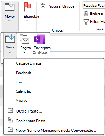 Selecione um item eliminado que pretenda restaurar e, em seguida, utilize o botão Mover no friso para movê-lo para outra pasta.