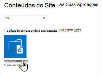 Conteúdos do site com o mosaico da aplicação Wiki realçado