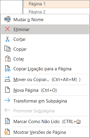 Caixa de diálogo Eliminar página no OneNote para Windows