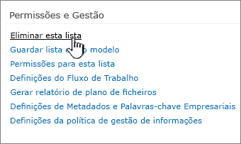 Eliminar esta lista em permissões e gestão