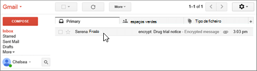 Caixa de entrada com uma mensagem encriptada