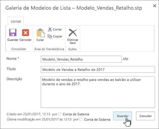 Editar as propriedades de um modelo de lista